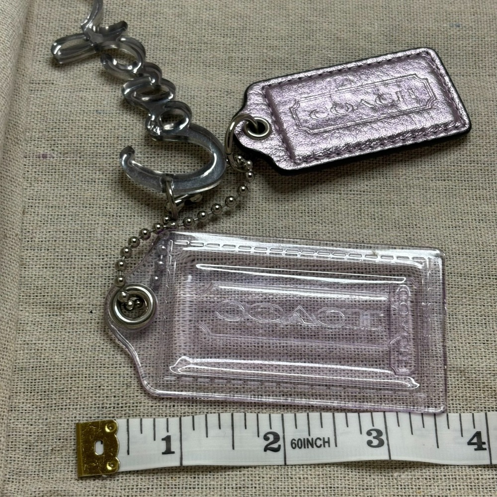 Lot (3) COACH Hang Tag 2.5" Metallic Lilac Leather, 3.5" Lilac Resin, 3" Script - Picture 5 of 6